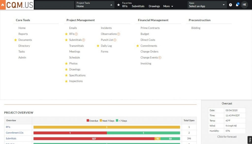 Procore PMIS for CQM